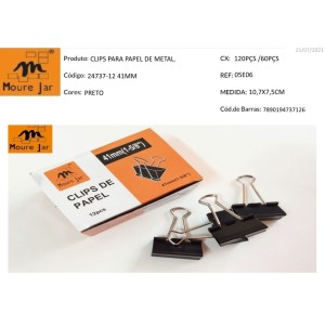 MJ-24737-12  CLIPS PARA PAPEL, DE METAL41mm.. CX 120PÇS SUB 60 PÇS MUL/12