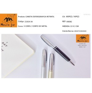 MJ21924-34 CANETA ESF  RETRATIL CORPO METAL---------CX:600PÇS/MIN:60PÇS-BOX12PÇS
