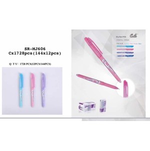 REF:SR-606 - CANETA ESFEROGRAFICA, COM APAGADOR EM UM DOS LADOS APAGAVEL-CX:1728 PÇS/SUB:144 PÇS-MUL/12PÇS