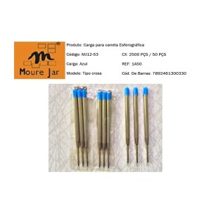 MJ12-53 C/ 50 PECAS/CAIXA. CARGA COM PONTA, PARA CANETA ESFEROGRAFICA.